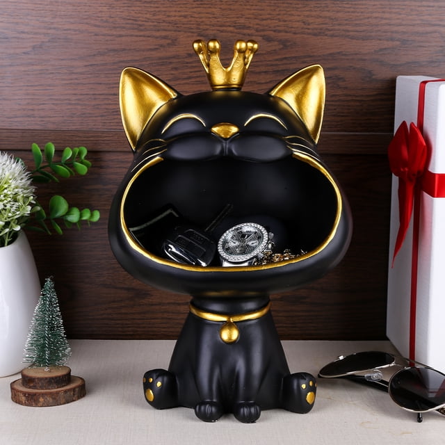 Gato de la fortuna, escultura de almacenamiento, llavero de resina, estatuilla para el hogar, la sala de estar