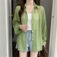 thumbnail image 2 of LEKODE Summer Cardigan Flowy Cardigan Light Weight Cardigan Women Draped Front Open Mesh Shrug Open Front Cardigan Pullover Cardigan Sheer Shrug Tunic Tops Blouse Green S, 2 of 4