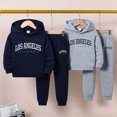 thumbnail image 2 of Zuwimk Toddler Boy And Girls 2 Piece Athletic Pullover Hoodie & Jogger Pants Outfits,Letter Print Long Sleeve Top Elastic Waistband,Fall Set(T015-Blue), 2 of 8