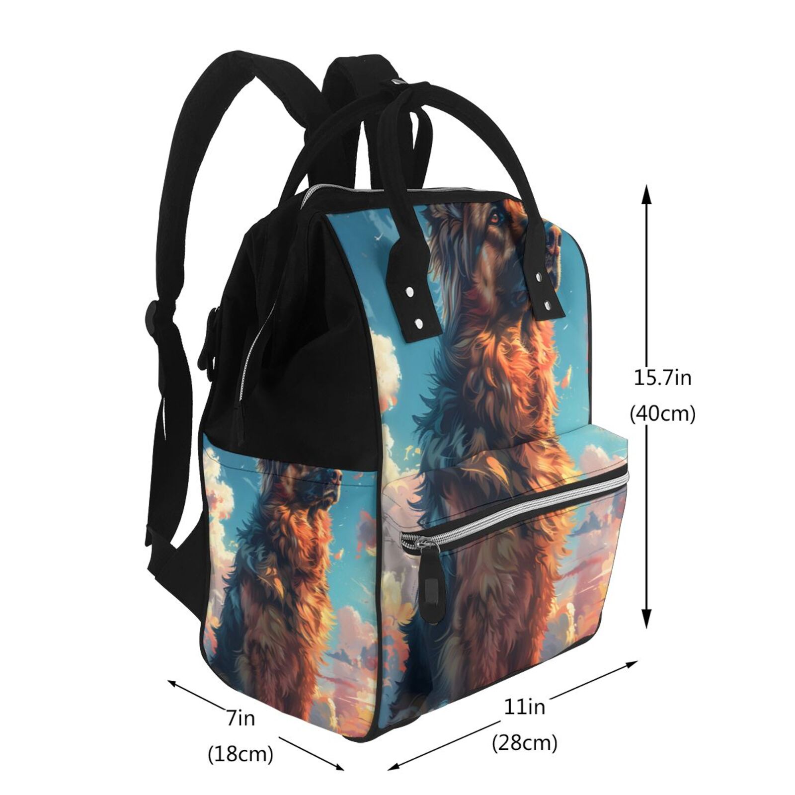Fuzoiu Colorful Cloud Shepherd Dog Print Diaper Bag Backpack,Baby Essentials Travel Tote,Multi function Waterproof Diaper Bag, Travel Essentials Baby Bag - Unisex