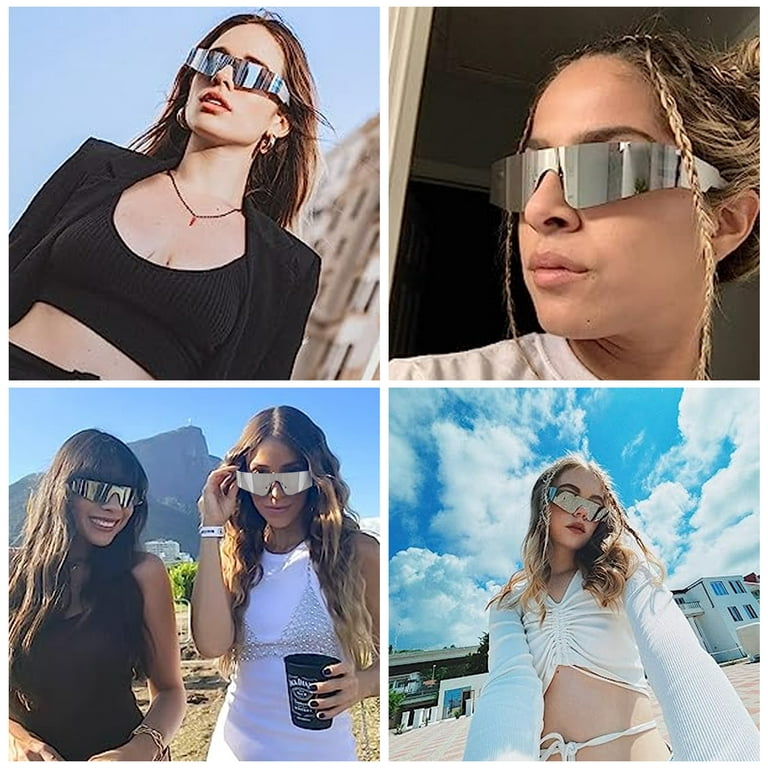Wrap Around Sunglasses For Women Men Fashion One Piece Flat Top Shield  Eyewear Y2K Futuristic Mirrored Shades