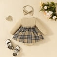 thumbnail image 2 of Bellafa Baby Girl Long Sleeve Plaid Skirt Bodysuit Newborn Girls Ribbed Lace Ruffle Romper Dress Headband Outfits Infant Fall Winter Clothes, 2 of 8