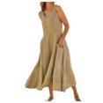 thumbnail image 1 of Robe Décontractée Décontractée en Lin de Coton Massif avec Poche Sans Manches, 1 of 3