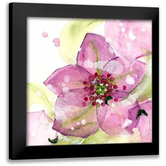 Derman, Dawn 12x12 Black Modern Framed Museum Art Print Titled - Pink Flower in the Snow