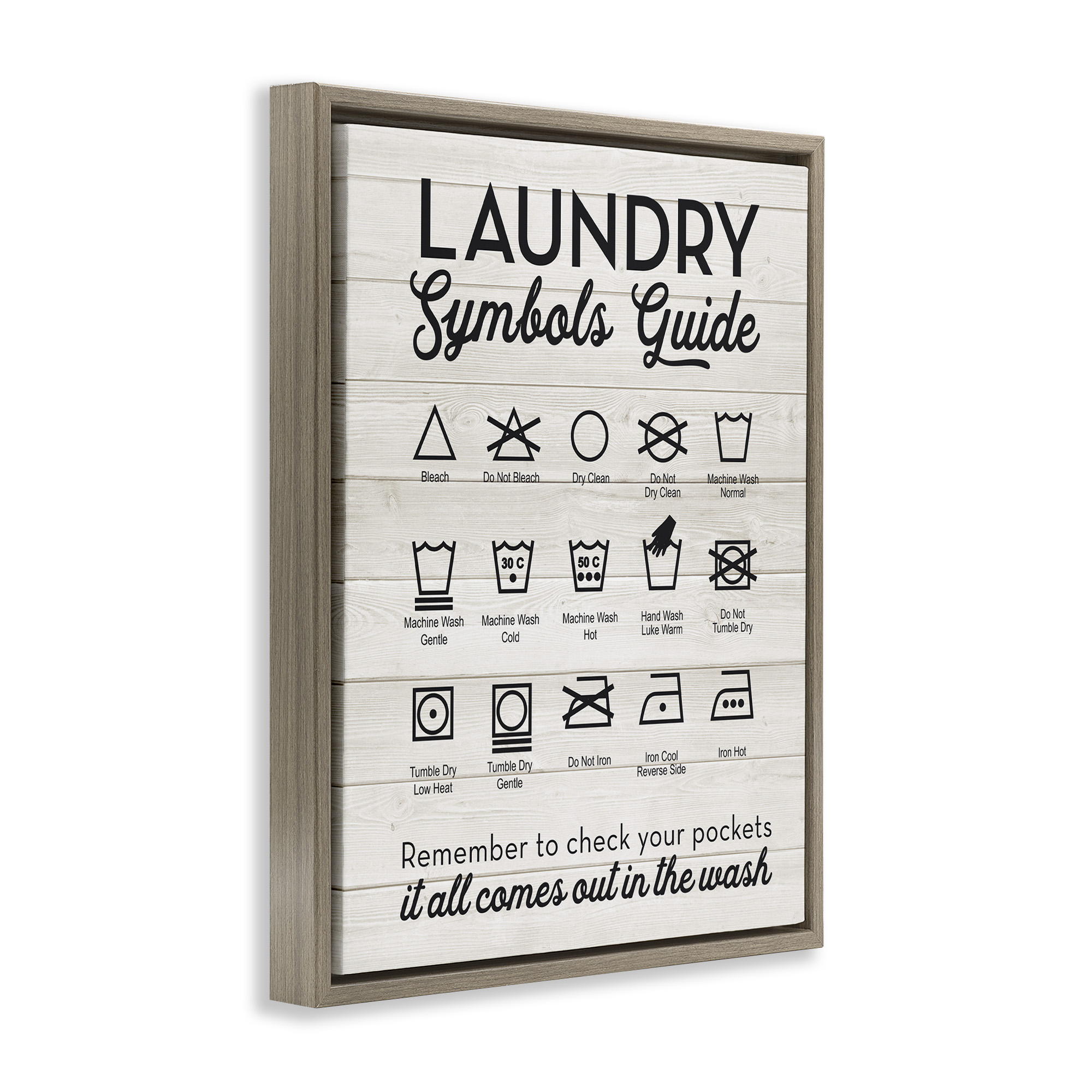 Stupell Industries Rustic Laundry Symbols Guide Abstract Painting Brown Floater Framed Canvas Art Print Wall Art, 25 x 31