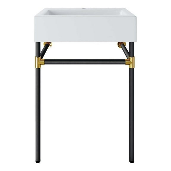 Modway Redeem 24" Wall-Mount Stainless Steel Bathroom Vanity in Black/White