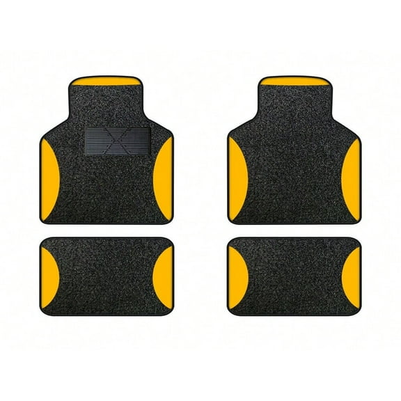 Leadwolf Car Floor Mats universal Full Coverage Auto Floor Mats All Weather Luxury Floor Liners Dirt - Resistant Car Mats Protector Car Carpet Black and Yellow 4PCS
