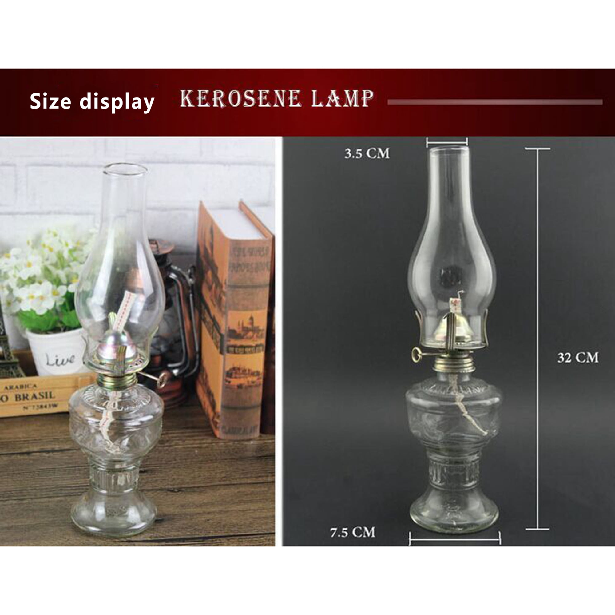  4 Pcs Large Oil Lamps for Indoor Use Vintage Glass Kerosene  Lantern Clear Kerosene Lamp Chamber Hurricane Lamps Antique Oil Lantern  with Adjustable Fire Wick for Home Lighting Tabletop Decor, 11