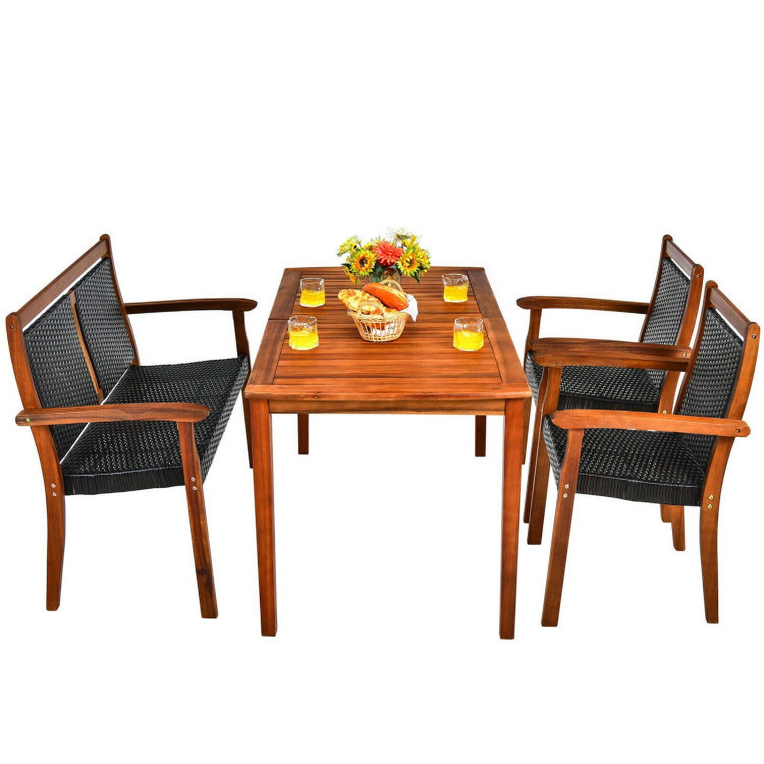 Aimee Lii 4 Pieces Acacia Wood Patio Rattan Dining Furniture Set, Outdoor Patio Furniture Aimee Lii 4 Pieces Acacia Wood Patio Rattan Dining Furniture Set, Outdoor Patio Furniture