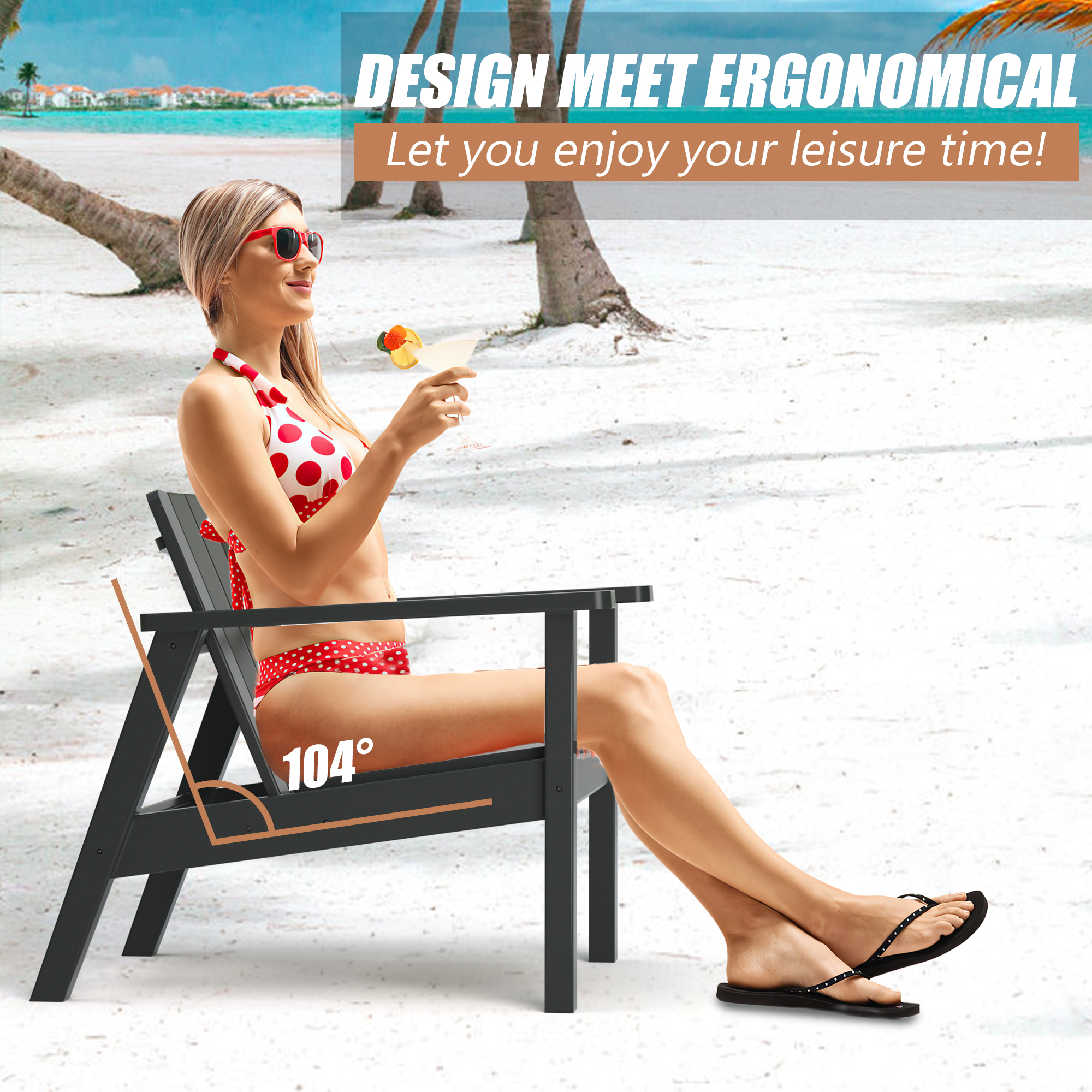 Adirondack Chair, HDPE All-Weather Adirondack Chair for Patio Garden Outdoors, Black