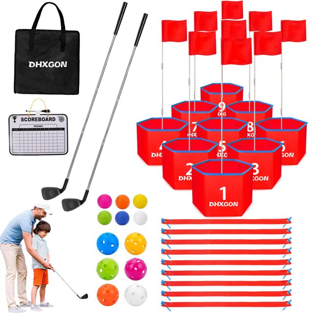 Juego de golf en el patio trasero DHXGON con 2 palos, campo de 9 hoyos para toda la familia