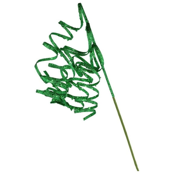 31" Curly Glitter Ribbon Spray: Emerald Green