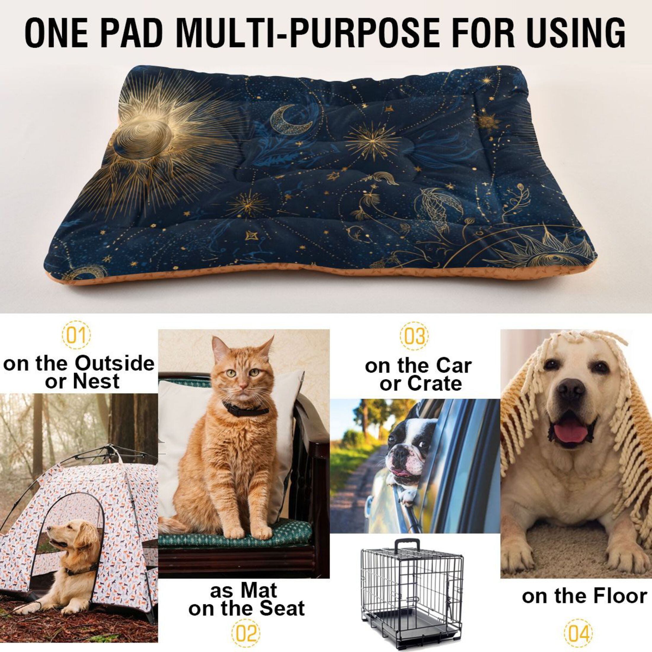Cozy Mat Pet Bed Indoor Outdoor Warm Soft For Cat Dog Puppy(S/M) Celestial Pattern
