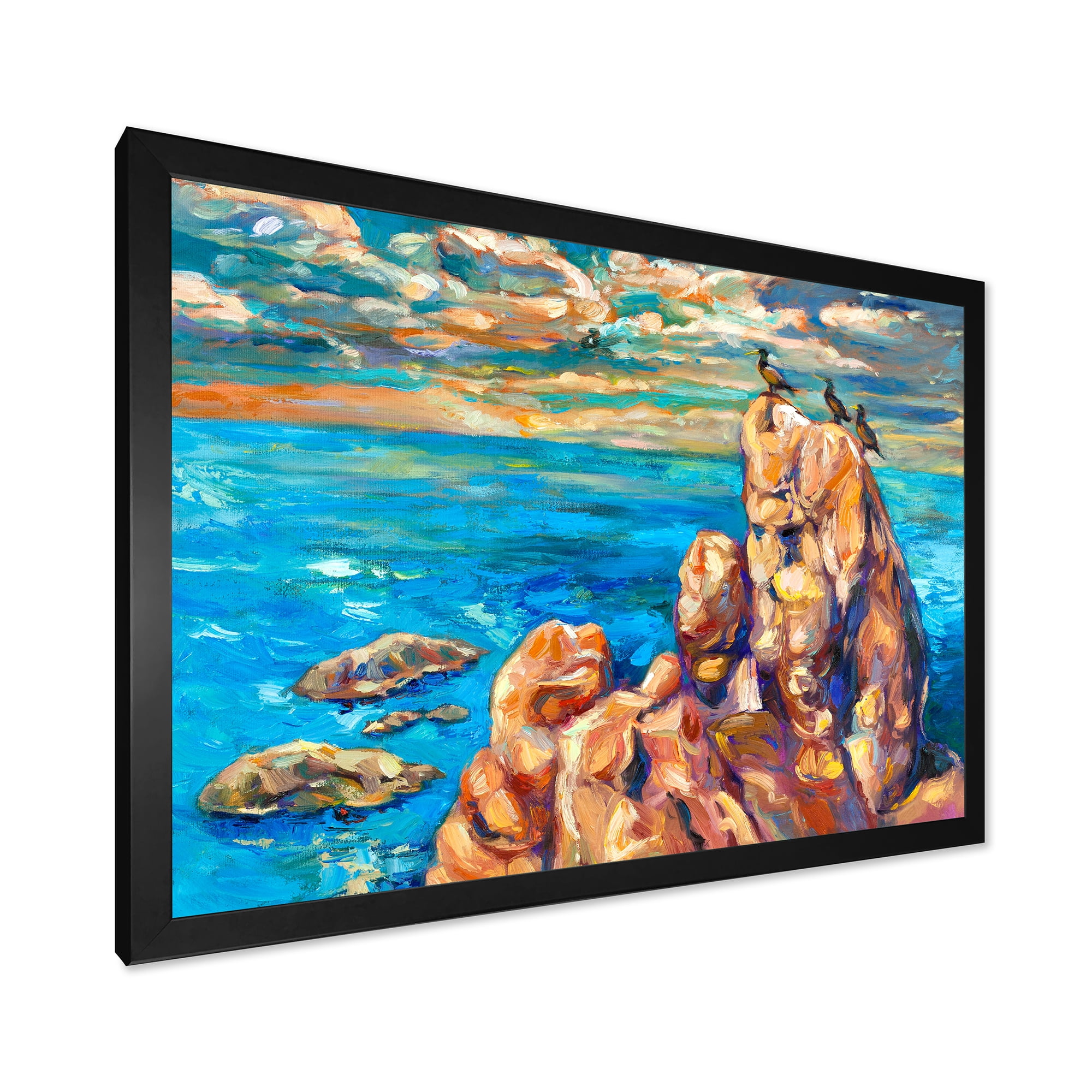 Designart 'The Blue Ocean By Rocky Cliffs I' Nautical & Coastal Framed Art Print