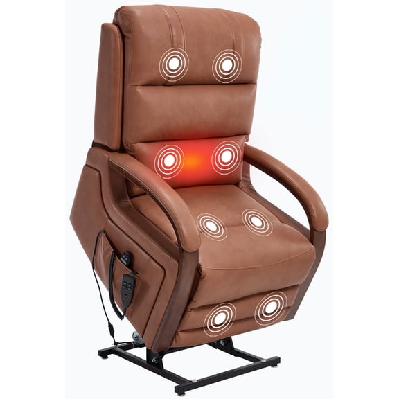 Trustyue Dual Motor Power Lift Recliner Chair for Elderly with Massage and Heat, Heavy Duty Electric Recliner with Solid Wood Frame and Side Pockets, Infinite Position (Breathable Leather, Orange)