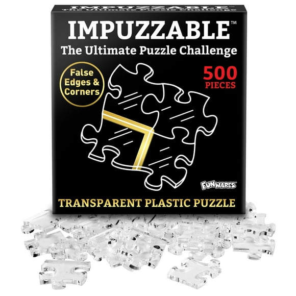 Funwares ImPuzzable Insanely Impossible Puzzle: Clear Acrylic Jigsaw Puzzle for Adults, Every Piece Unique, False Edges, False Corners, Hardest Puzzle for Adults, White Elephant Gift! 500 Piece Puzzle