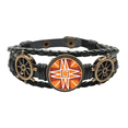 thumbnail image 1 of sol naranja méxico totems  civilización dibujo Pulsera marina tejida en cuero, 1 of 4