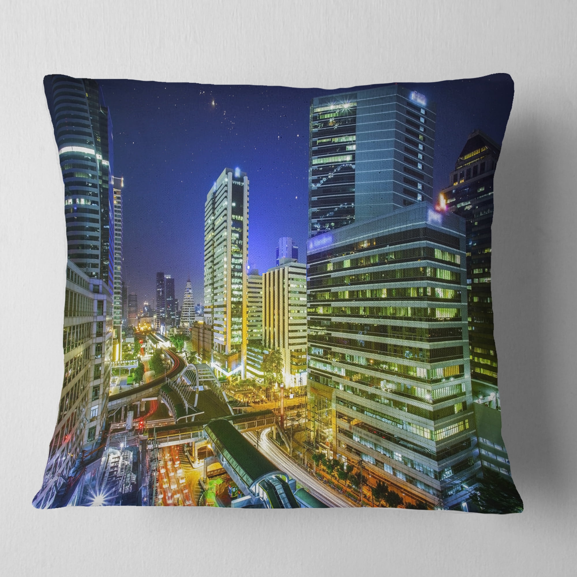 Designart Bangkok City Night View Cityscape - Photography Throw Pillow - 18x18