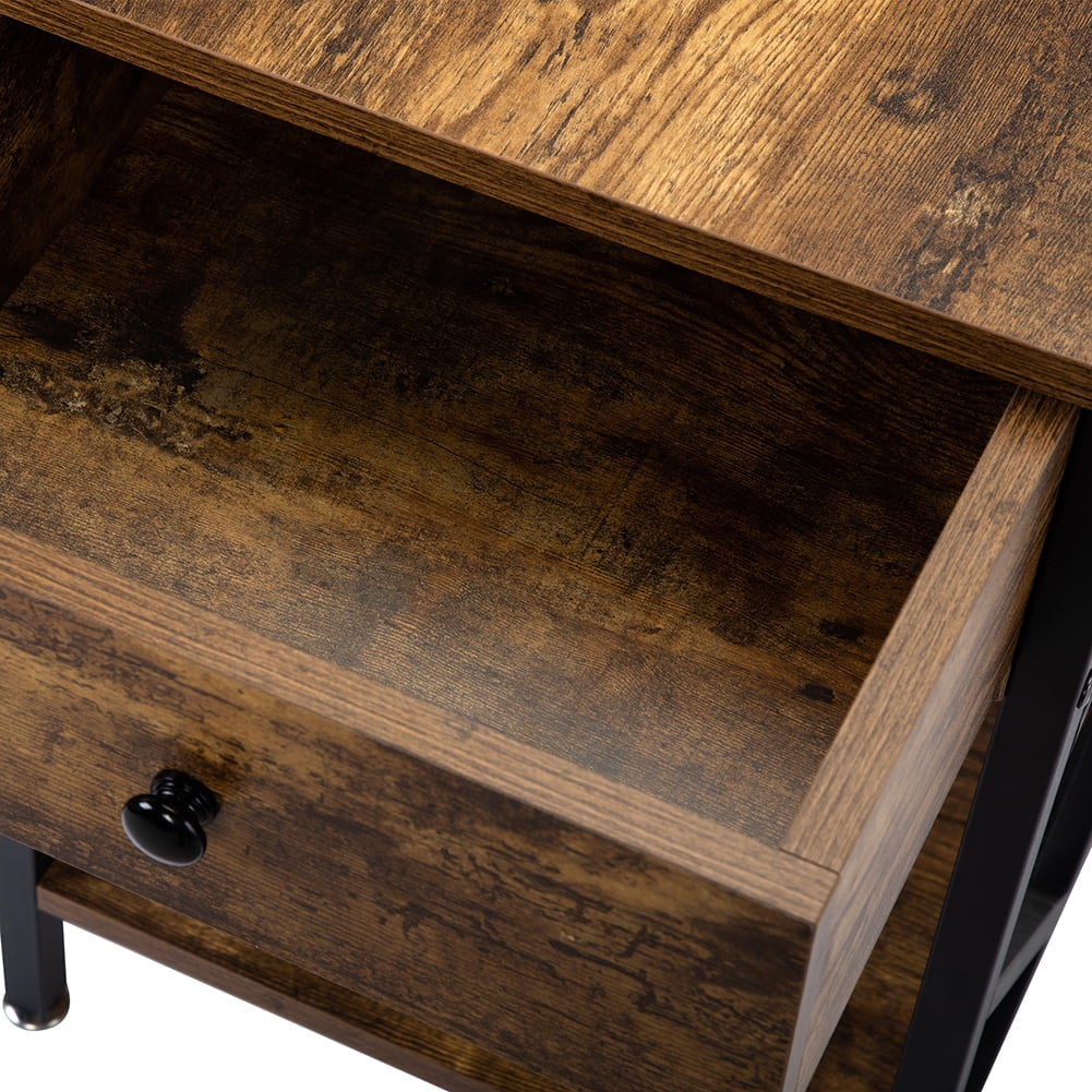 Kadyn Set of 2 Nightstand for Closet, Industrial End Table with Drawer for Sofa Couch, Storage Shelf and Metal Frame for Living Room, Rustic Brown Kadyn Set of 2 Nightstand for Closet, Industrial End Table with Drawer for Sofa Couch, Storage Shelf and Metal Frame for Living Room, Rustic Brown