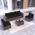 thumbnail image 4 of Kullavik 6 Pieces Patio Furniture Outdoor Sofa Wicker Rattan Conversation Set Cushion Glass Table Black, 4 of 8