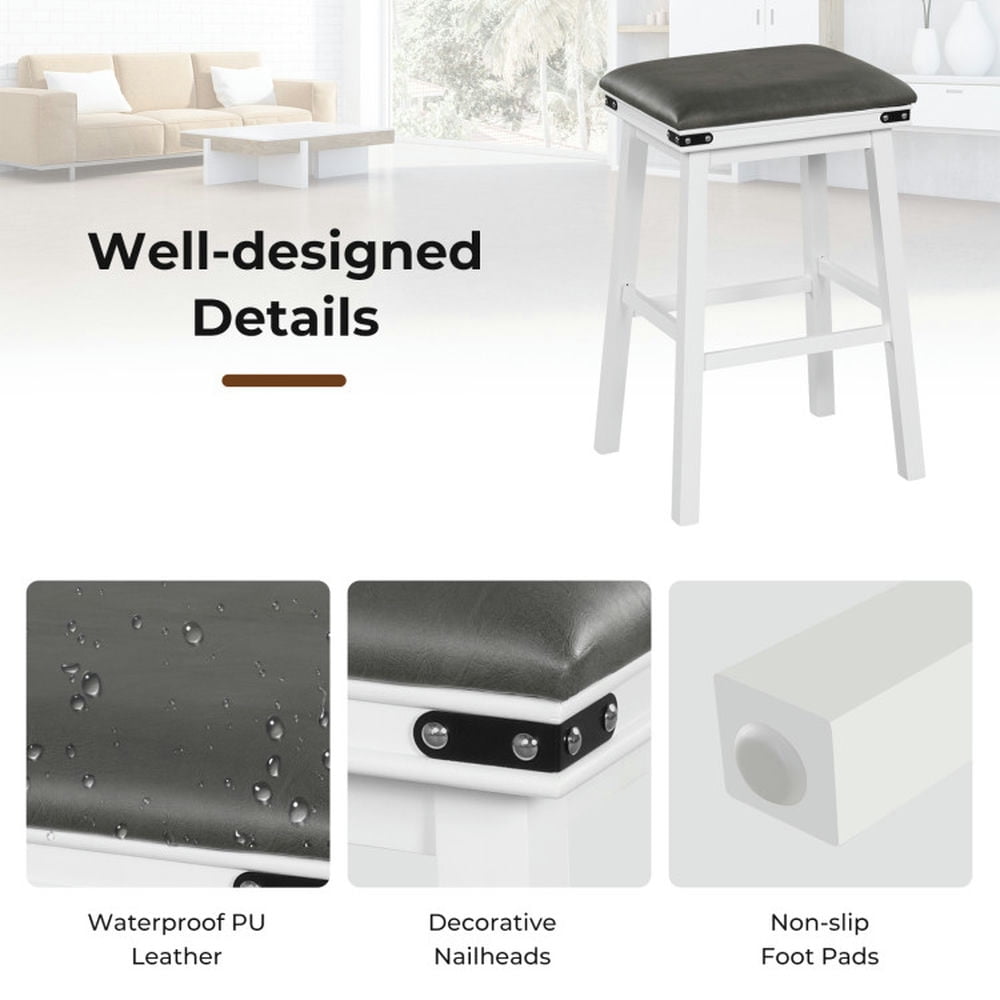 Demi Bonn 30" Set of 2 Bar Stool with Acacia Wood Frame, Modern Kitchen Dining Chair, Gray