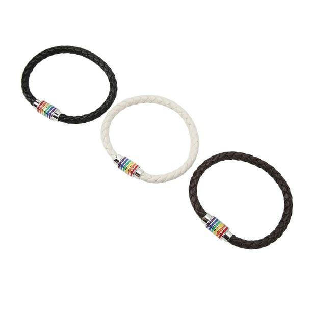 Pulsera LGBTQ, Pulsera Trenzada Con Cierre Magnético De 3 Piezas, Negro, Marrón Y Para La Amistad
