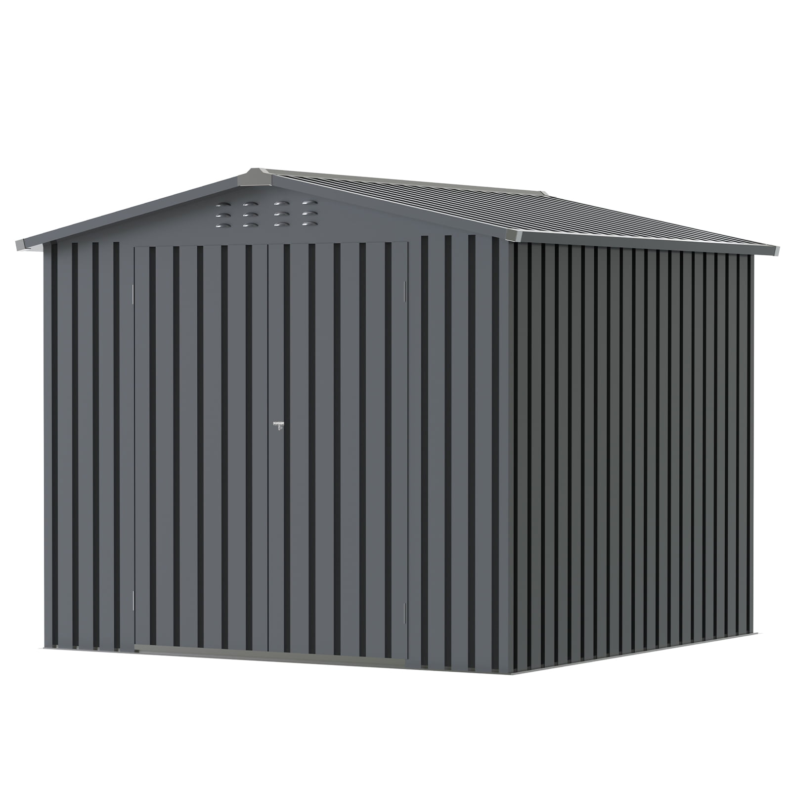 PABIMIA 8 x 8 ft Metal Outdoor Storage Shed with Lockable Double Doors, Sloped Roof and Air Vents, Black