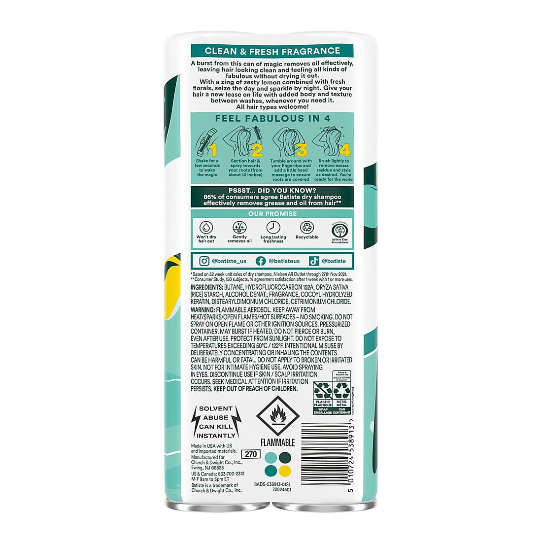 Batiste Original Dry Shampoo, 2 pk./3.81 oz.