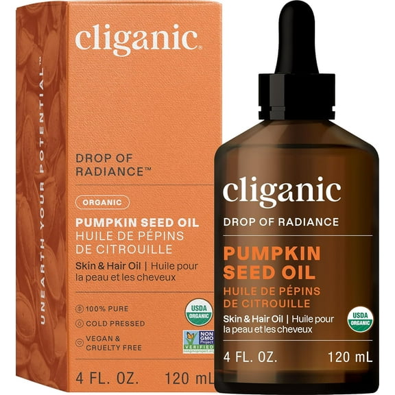 Cliganic Organic Pumpkin Seed Oil, 100% Pure - For Face & Hair | Natural Cold Pressed Unrefined