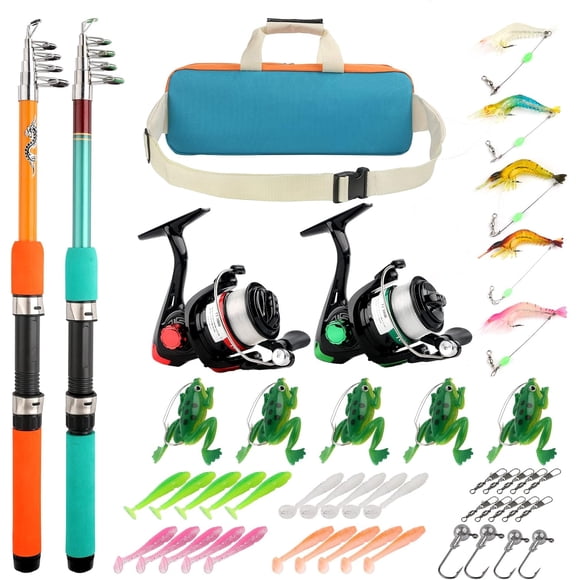 Kids Fishing Rod Reel Combo, 4.92FT 2PCS Telescopic Fishing Pole Spincast Reel with Fishing Accessories Ultralight Fishing Tackle Starter Kit Kids Fishing Pole for Boys Girls Toddlers