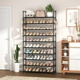 thumbnail image 2 of 10 Tiers Shoe Rack Tall Large Capacity 50 Pairs Wide Shoe Organizer Sturdy Shoe Shelf for Entryway with Two Hooks Metal Shoe Storage for Closet, Bedroom, Black, 2 of 7