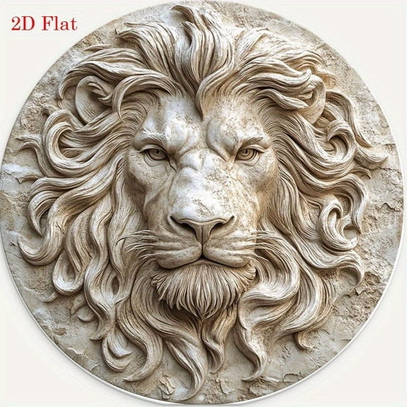HELLOYOUNG Regal Lion Head Metal Wall Art 8x8 Inch Textured Stone Look Flat Sculpture for Living Room Home Decor Indoor Hanging Decoration