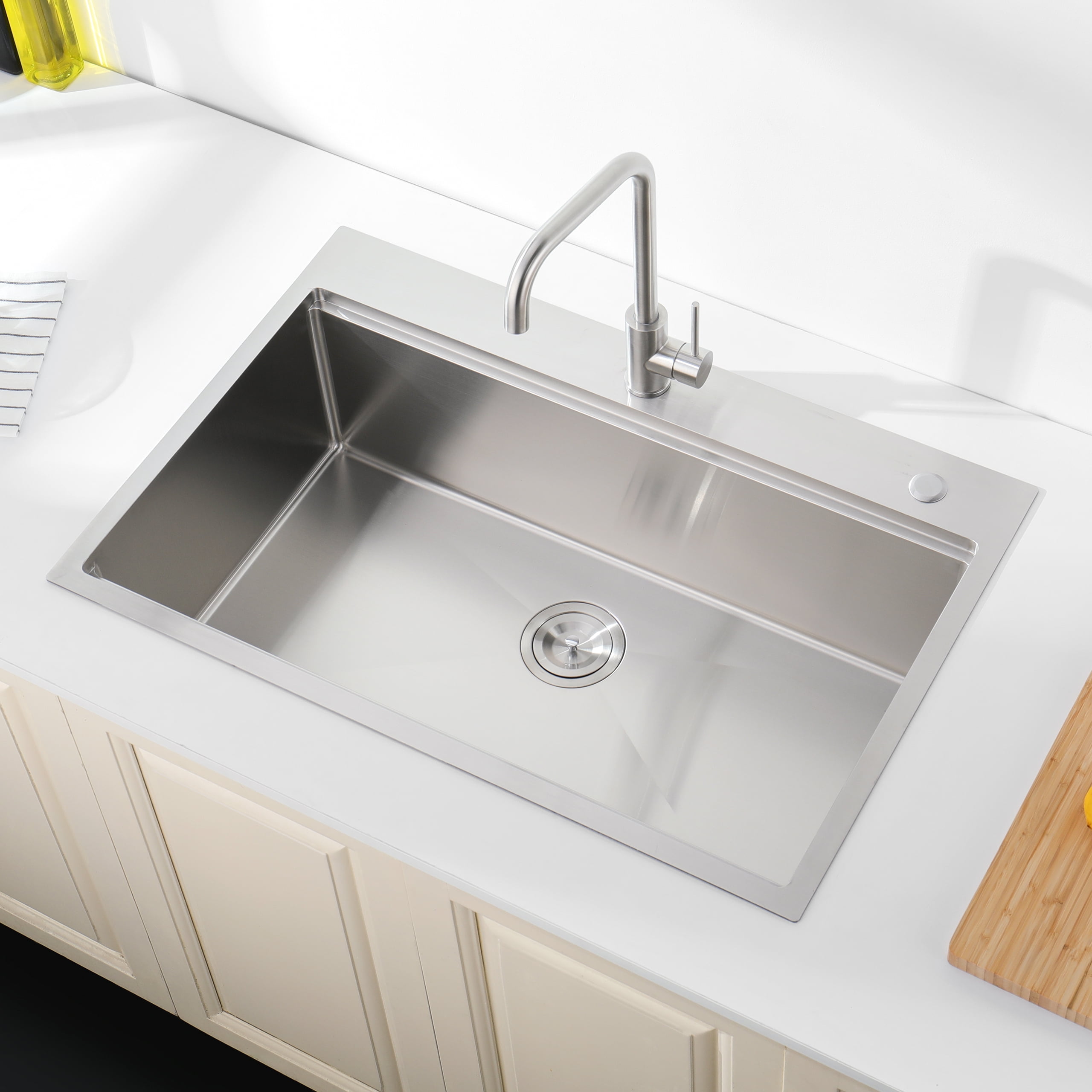 Izzovium 30"x22" Single Bowl Stainless Steel Kitchen Sink, Overmount Brushed Gray with Cutting Board & Colander, 20 Gauge 304 Steel, Sound Absorbing & Drain Grooves