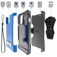 thumbnail image 2 of Tri-Shield Combination for iPhone 13 Case, Nakedcellphone [Military Grade] Rugged Cover with Metal Kickstand [Includes Wrist Strap Lanyard + Belt Clip Holster] - Blue, 2 of 10