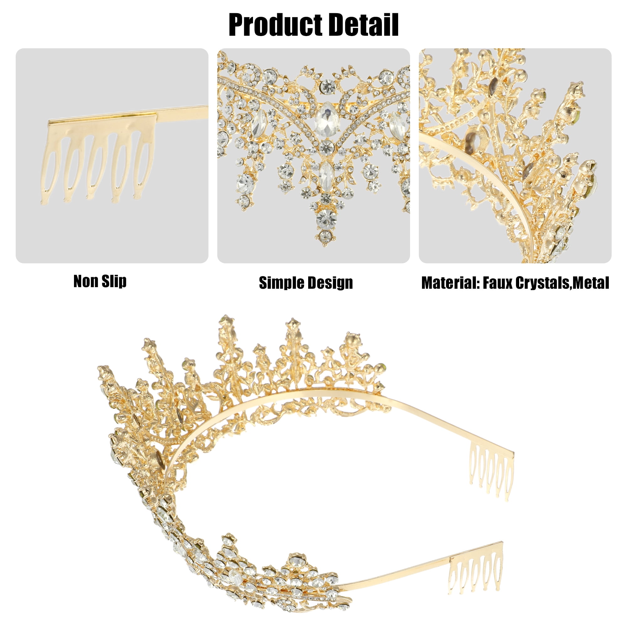 Unique Bargains Women's Gold Tone Crystal Tiara Crown Combs