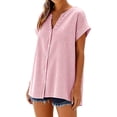 thumbnail image 2 of Fewfanhot T Shirts for Women 3/4 Sleeve Button Down Shirts for Women Plaid Striped Tops V Neck Casual Loose Blouse, 2 of 7