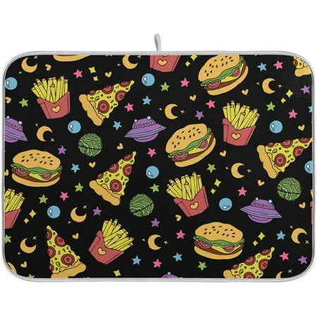 

Pizza French Fries Burger Dish Drying Mat for Kitchen Counter Absorbent Reversible Mats Kitchen Accessories-18x24in