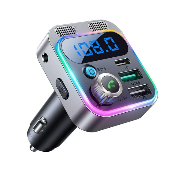In-car Bluetooth FM Transmitter | Dual-microphone Intelligent Noise Reduction | 20W PD Super Fast Charging | Voltage Detection | 7-color Ambient Lighting | Lossless Music Playback From USB