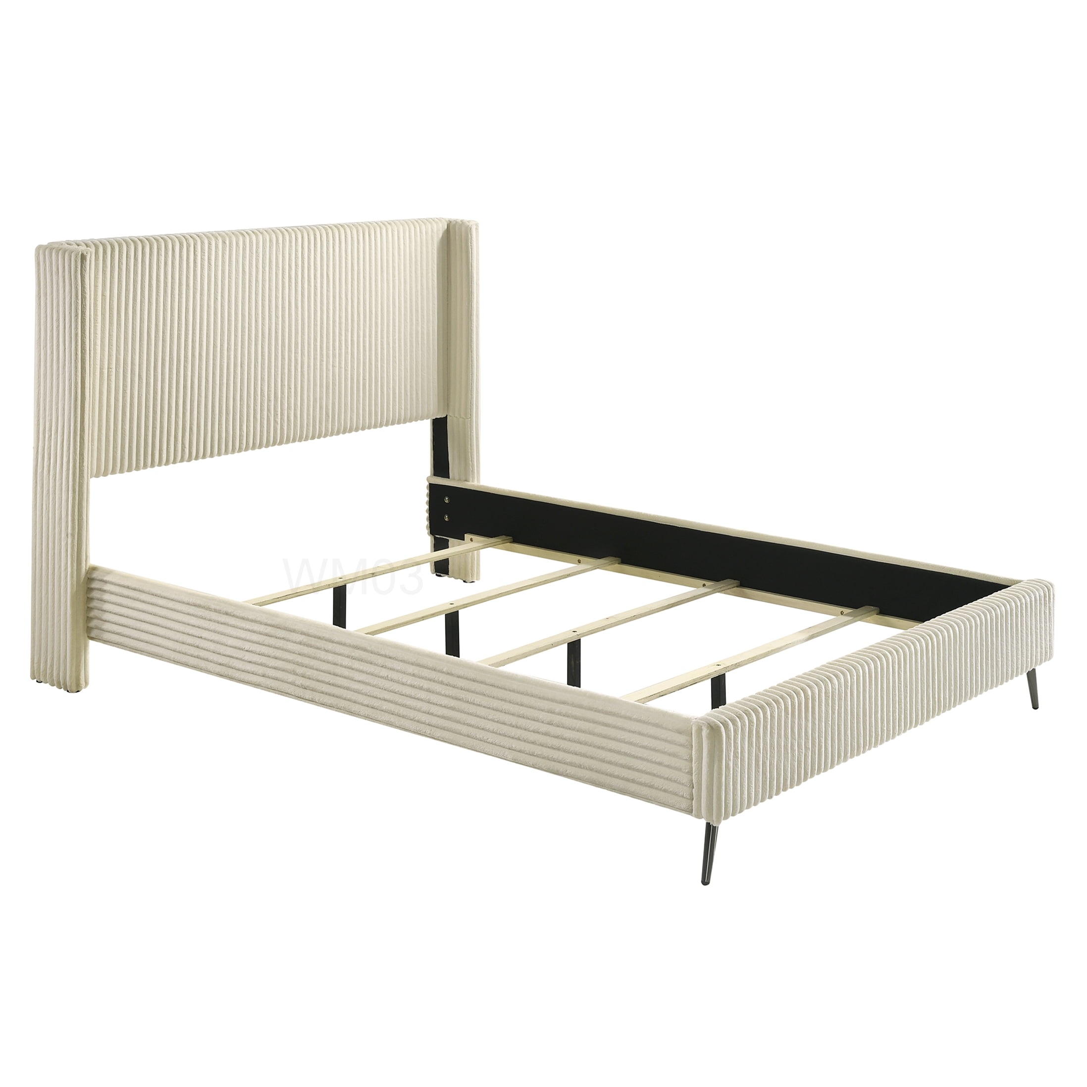Modern Upholstered Queen Bed Frame with Wingback Headboard, Corduroy Fabric Platform Base, No Box Spring