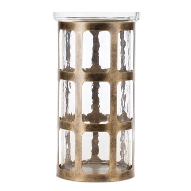 Melrose International Cut Out Wood Candle Holder with Iron Frame 9.75