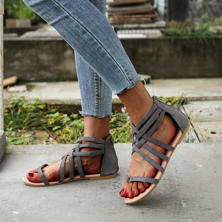 

Awdenio Women s Heeled Sandals Clearance Summer-tied Zipper Flat Sandals Woven Thong Women Ladies Sandals Discount
