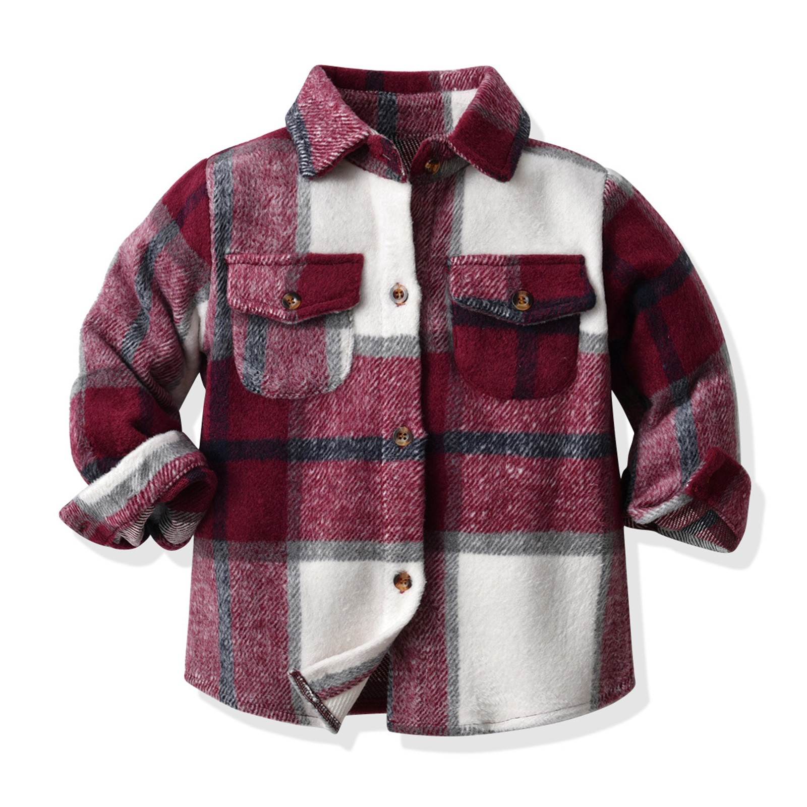 NIUREDLTD Kids Toddler Flannel Shirt Jacket Plaid Long Sleeve Lapel