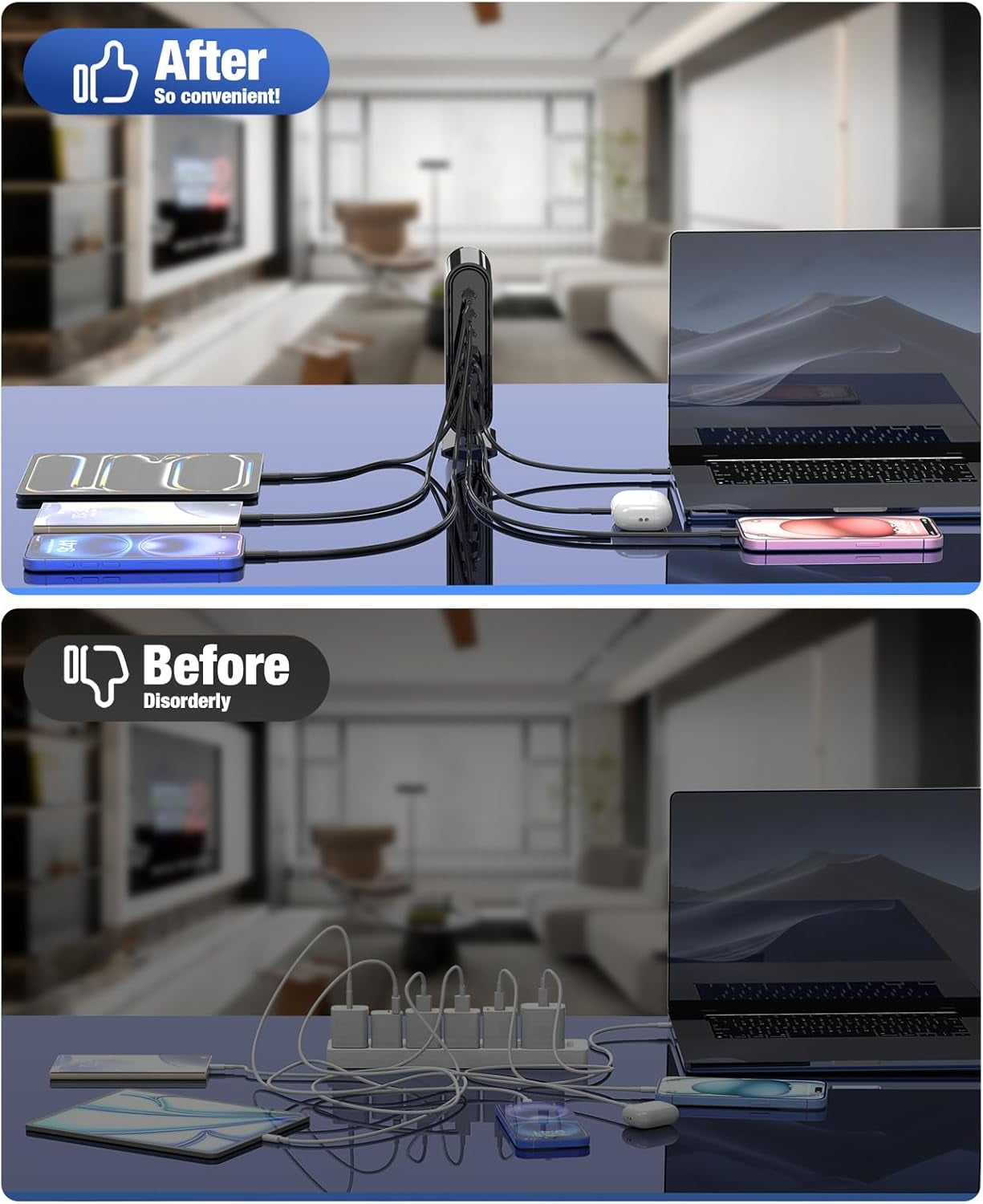 96W Charging Station for Multiple Devices,6 Port Multi Charger Station,USB C Fast Charging Hub Organizer Multiport Compatible with iPhone 17 16 15 Pro Max, Samsung, Android, iPad, (Black)