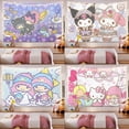 thumbnail image 3 of Fondo de tapiz de cómic Sanrio, Hello Kitty, Cinnamoroll, Kuromi, dormitorio, cabecera de cama, tela colgante de pared, decoración de habitación Kawai, 3 of 4
