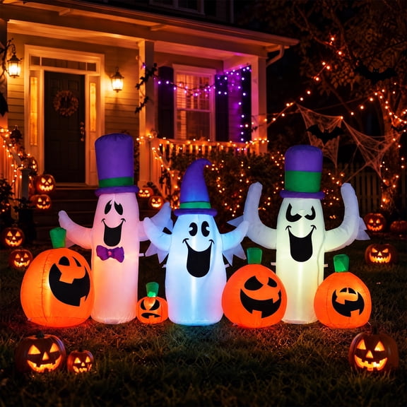Costway 8 FT Halloween Inflatable Witch and Pumpkin with Built-in LED ...