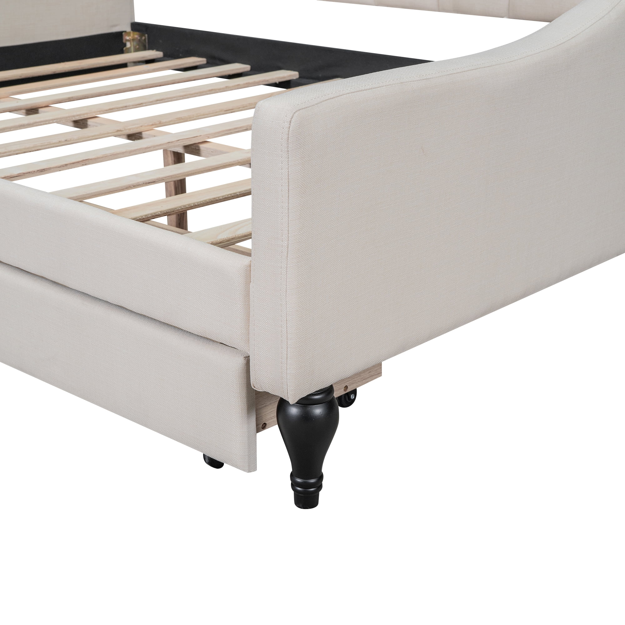 Alvantor Full Size Daybed with Twin Size Trundle, Upholstered Tufted Sofa Bed, Beige