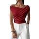 thumbnail image 2 of Top Corto de Verano con Hombros Descubiertos para Mujer, , Sin Mangas, con un Solo Hombro Fruncido, Estilo Y2K, para Salir Vino Tinto M, 2 of 7