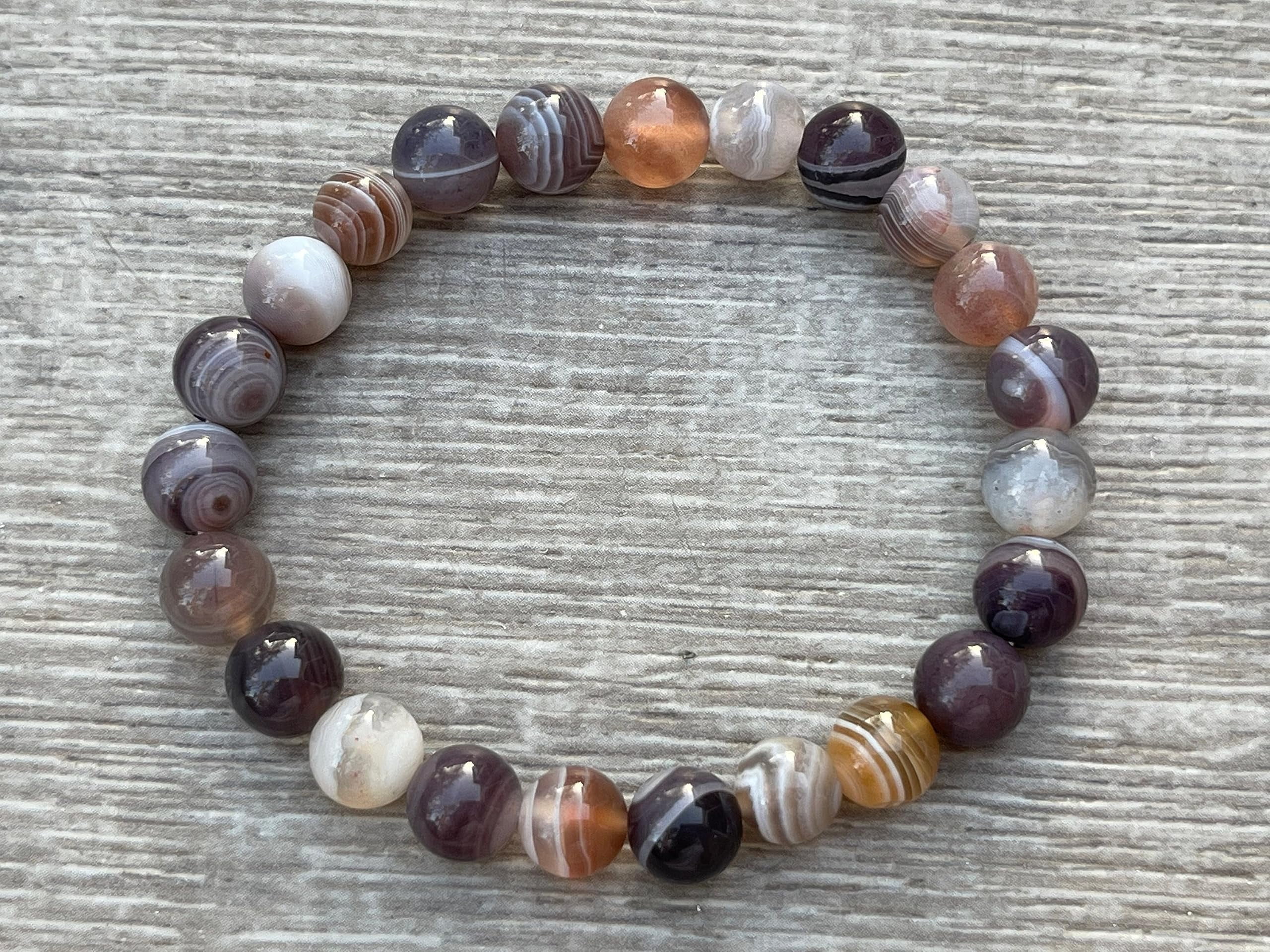 Botswana Agate Crystal Bead Bracelet 8mm, Wholesale Genuine Botswana Agate Stretch Gemstone Bracelet, Gift for Men & Women (3)