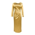 thumbnail image 7 of Smsaxvxz Women's Cowl Neck Satin Maxi Dress Long Sleeve High Slit Formal Evening Gown for Wedding Guest Bridesmaid Party Gold L, 7 of 7