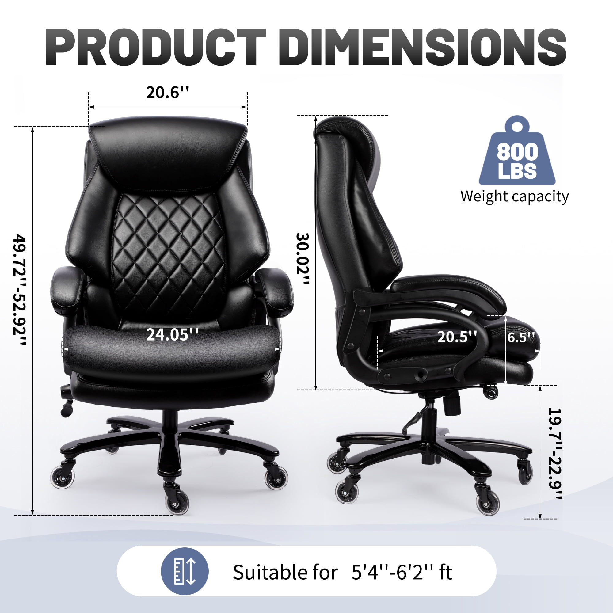 800lbs Big and Tall Office Chair, Executive Chair with Adjustable Lumbar Support, Executive Desk Chairs with Quiet Rubber Wheel and Extra Wide seat